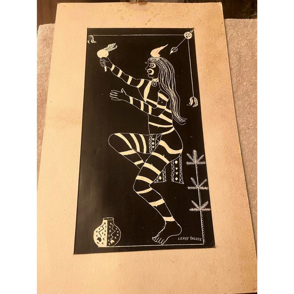 Original Etched Painting by Leroy Yazzie Native American Dancer